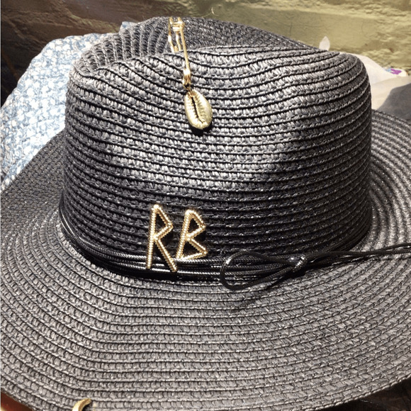 NEW LIKE RUSLIN BAGINSKI Black Wide Brim Fedora Hat with Gold Chain D main image 6